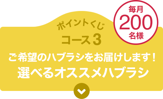 ポイントくじ コース３ ハブラシ１本を毎月200名様へ！選べるオススメハブラシ